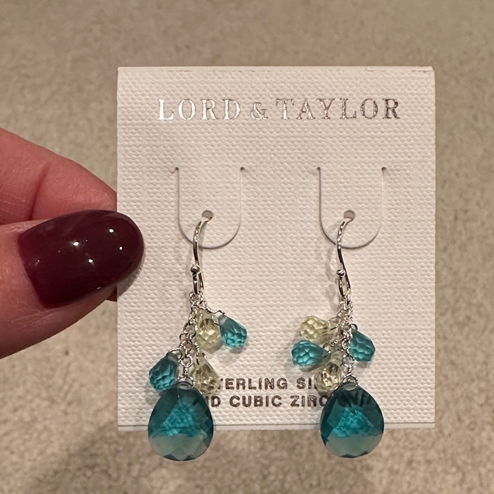 Lord & Taylor Teal and Silver Drop Earrings